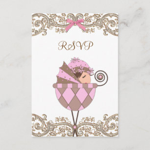 Rosa brunt spets flicka bebismottagning RSVP OSA Kort