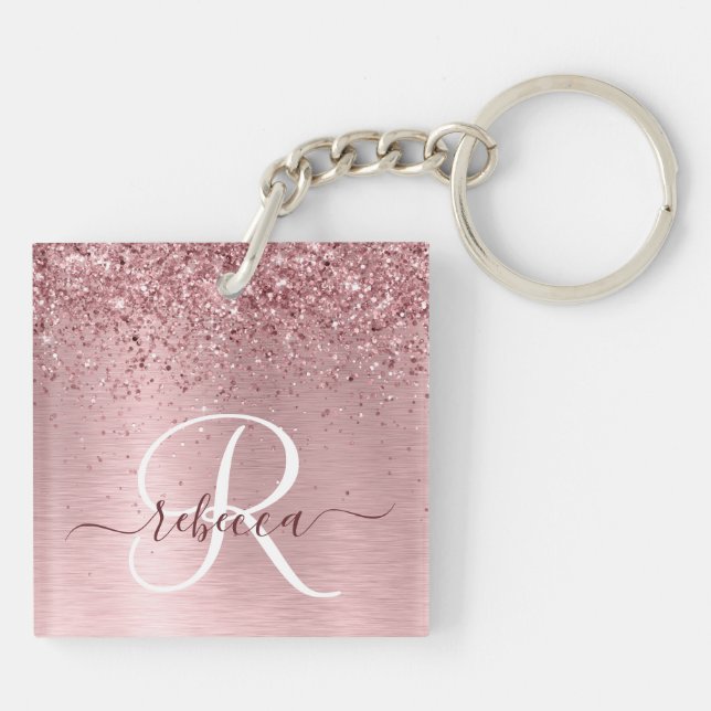  Rosa Brushed Metall Glitter Monogram Namn (Baksidan)