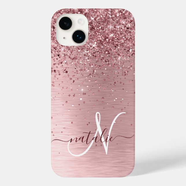  Rosa Brushed Metall Glitter Monogram Namn (Baksida)