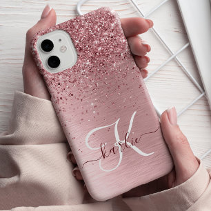 Rosa Brushed Metall Glitter Monogram Namn