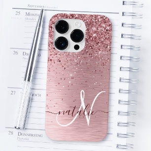  Rosa Brushed Metall Glitter Monogram Namn