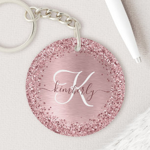  Rosa Brushed Metall Glitter Monogram Namn