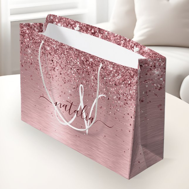  Rosa Brushed Metall Glitter Monogram Namn (Skapare uppladdad)