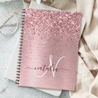 Rosa Brushed Metall Glitter Monogram Namn