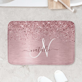  Rosa Brushed Metall Glitter Monogram Namn Badrumsmatta