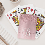Rosa Brushed Metall Glitter Monogram Namn Casinokort<br><div class="desc">Anpassa enkelt det här trendigets chic-spelkortsdesign med söt  rosa som gnistar glitter på en  rosa,  borstad metallbakgrund.</div>