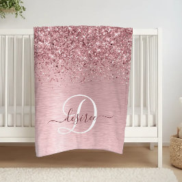  Rosa Brushed Metall Glitter Monogram Namn Fleecefilt