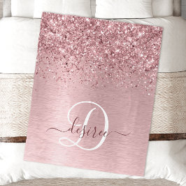  Rosa Brushed Metall Glitter Monogram Namn Fleecefilt