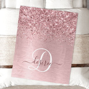 Rosa Brushed Metall Glitter Monogram Namn Fleecefilt
