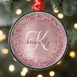 Rosa Brushed Metall Glitter Monogram Namn Julgransprydnad Metall<br><div class="desc">Det är enkelt att anpassa det här trendiget chic jul-helgdag till prydnadsdesign med söt  rosa som gnistar glitter på en  rosa,  borstad metallbakgrund.</div>