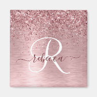  Rosa Brushed Metall Glitter Monogram Namn