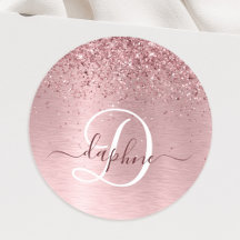  Rosa Brushed Metall Glitter Monogram Namn