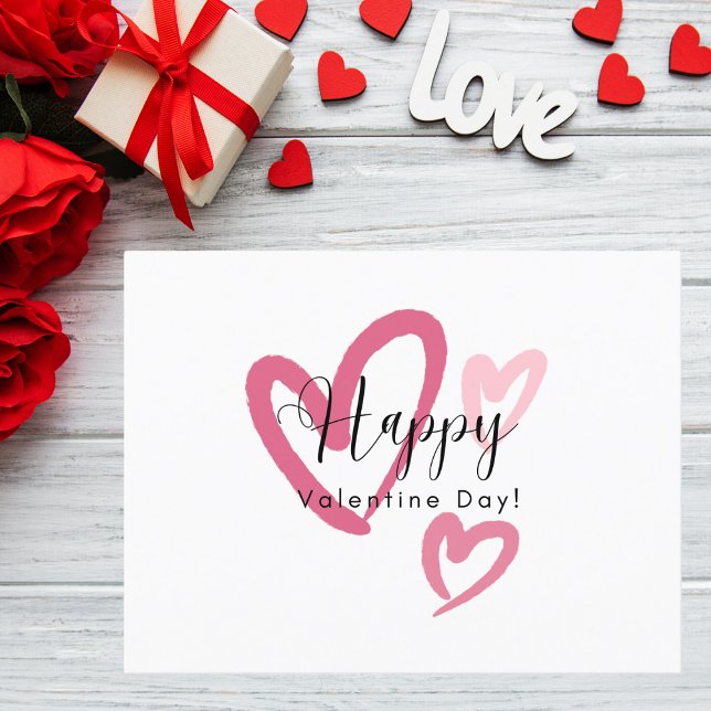 Rosa Brushstroke Hearts Valentindagen Vykort (Skapare uppladdad)