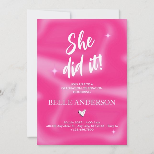 Rosa Brushstrokes y2k retro Studenten Inbjudningar (Framsida)