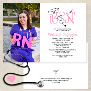 Rosa BSN Nurse foto studenten pinning party Inbjudningar