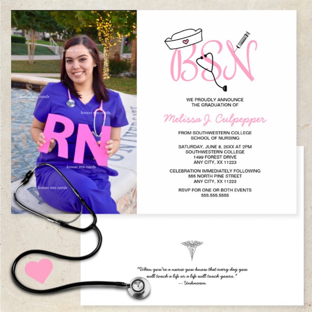 Rosa BSN Nurse foto studenten pinning party Inbjudningar (Skapare uppladdad)