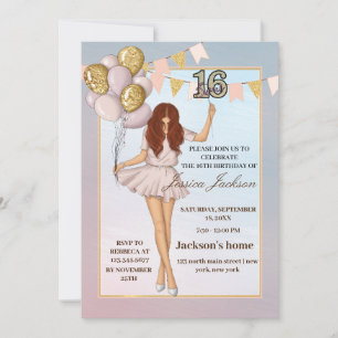 Rosa Bubbar Ro Guld Sweet sixteen Inbjudningar