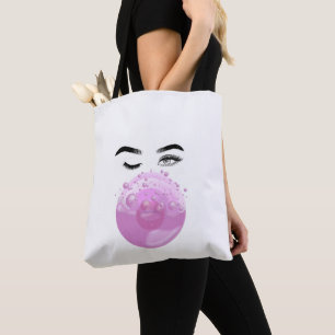 Rosa bubbelgum estetiskt tilltalande, sött retro-p tygkasse