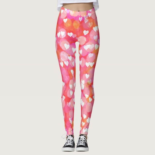Rosa Bubbelhjärtan Leggings (Framsida)