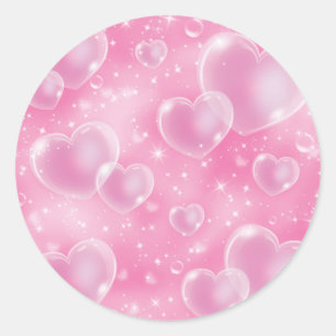 Rosa bubbelhjärtan Söta flickaktig 90-talsstil Föd Runt Klistermärke