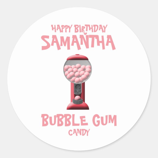 Rosa Bubble Gum Candy Maskin Runt Klistermärke (Framsida)