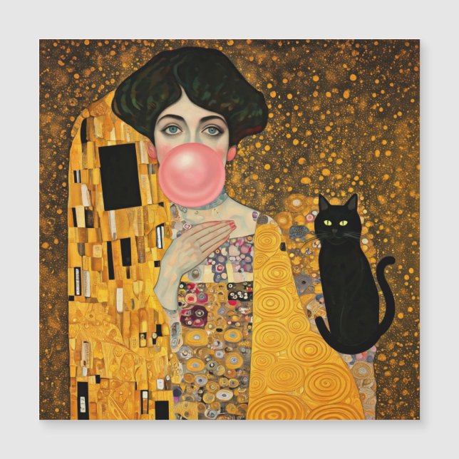 Rosa Bubble Gum Dam med Black Cat Gustav Klimt (Framsida)