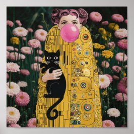 Rosa Bubble Gum Dam med Gustav Klimt Art Poster