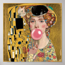 Rosa Bubble Gum Dam med Gustav Klimt Kattkonst