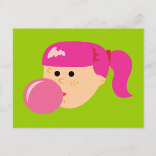 Rosa Bubble Gum Girl Vykort