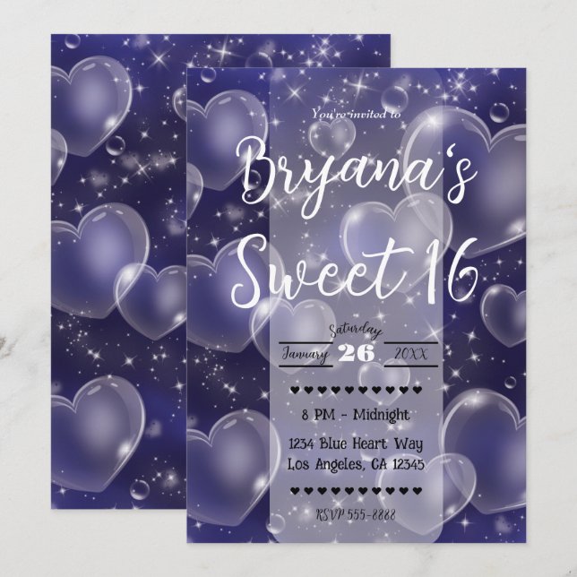 Rosa Bubble Hearts Cute Girly 90's Födelsedagsfest Inbjudningar (Fram/baksida)