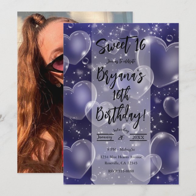 Rosa Bubble Hearts Cute Girly 90's Födelsedagsfest Inbjudningar (Fram/baksida)