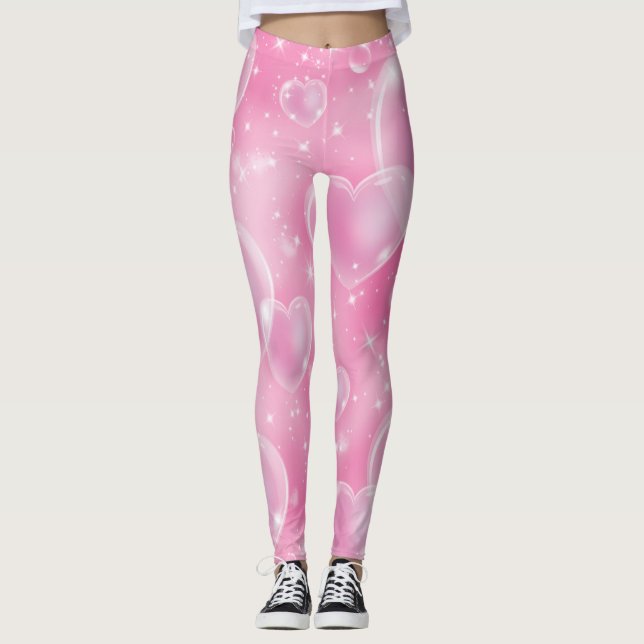 Rosa Bubble Hearts Cute Girly 90's Leggings (Framsida)