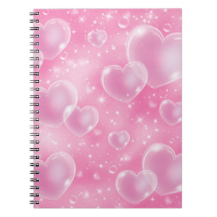 Rosa Bubble Hearts Cute Girly 90's Stil Design Anteckningsbok