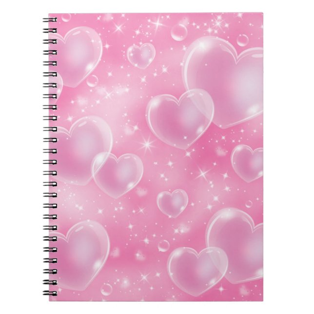 Rosa Bubble Hearts Cute Girly 90's Stil Design Anteckningsbok (Framsidan)
