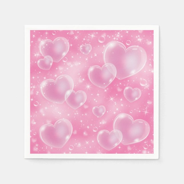 Rosa Bubble Hearts Cute Girly 90's Stil Pappersservett (Framsidan)