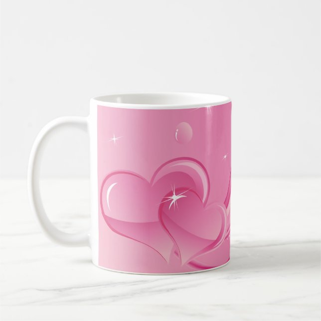 Rosa Bubble Hearts Mugg (Vänster)