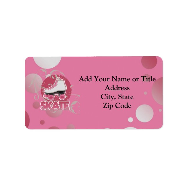 Rosa Bubble Swirl Roller Skate Adressetikett (Framsidan)