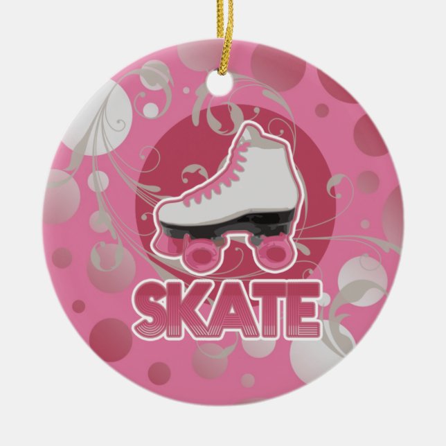 Rosa Bubble Swirl Roller Skate Julgransprydnad Keramik (Framsidan)