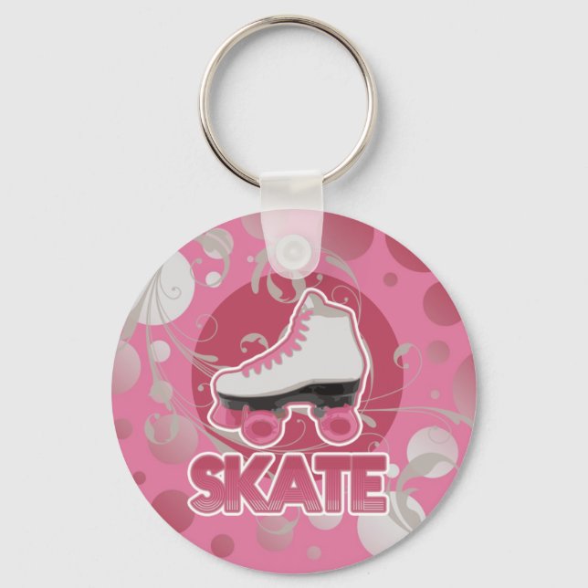 Rosa Bubble Swirl Roller Skate Nyckelring (Framsida)