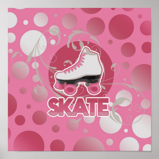 Rosa Bubble Swirl Roller Skate Poster (Framsidan)