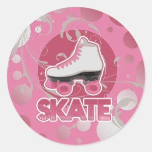 Rosa Bubble Swirl Roller Skate Runt Klistermärke