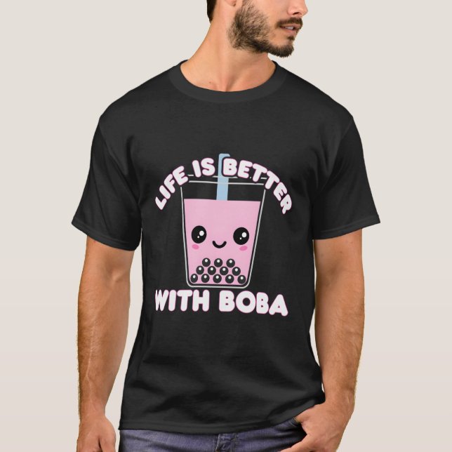 Rosa Bubble Tea Straw Shirts ger livet bättre T Shirt (Framsida)