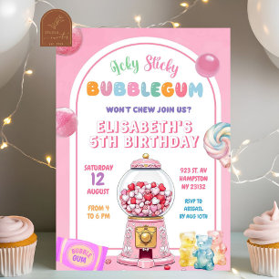 Rosa Bubblegum Candy Birthday Girl Inbjudningar