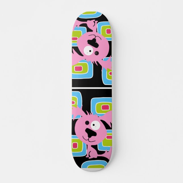 Rosa Bubblegum Retro hund Mini Skateboard Bräda 18,5 Cm (Framsida)