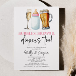 Rosa Bubbles brinner och blöjor också! Baby Shower Inbjudningar