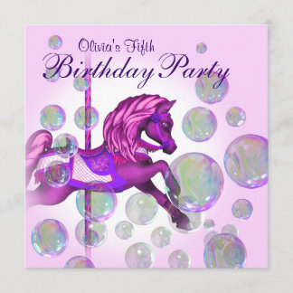 Rosa Bubbles Carousel Pony Flick kalas Inbjudningar