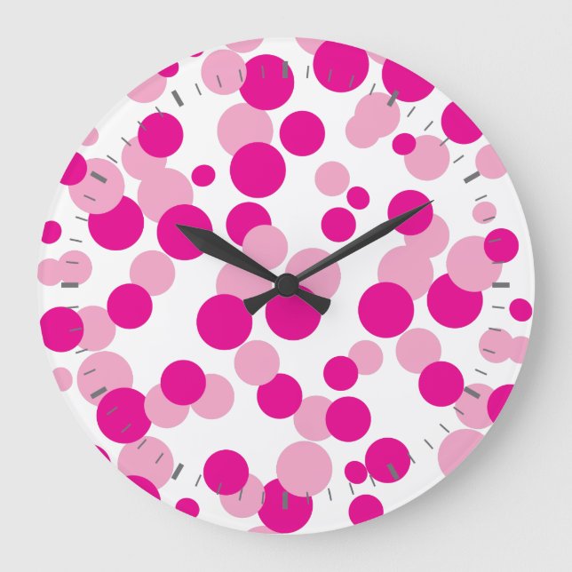 Rosa Bubbles Confetti Mönster Wall Clock Stor Klocka (Framsida)