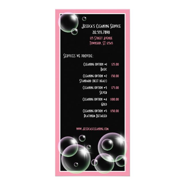 Rosa Bubbles Städning servicefack Reklamkort (Framsidan)