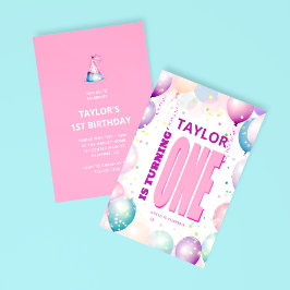 Rosa Bubblor 1:a gången en födelsedag Inbjudningar