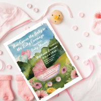 Rosa Bubblor Baby Barnvagn Watercolor Baby Shower